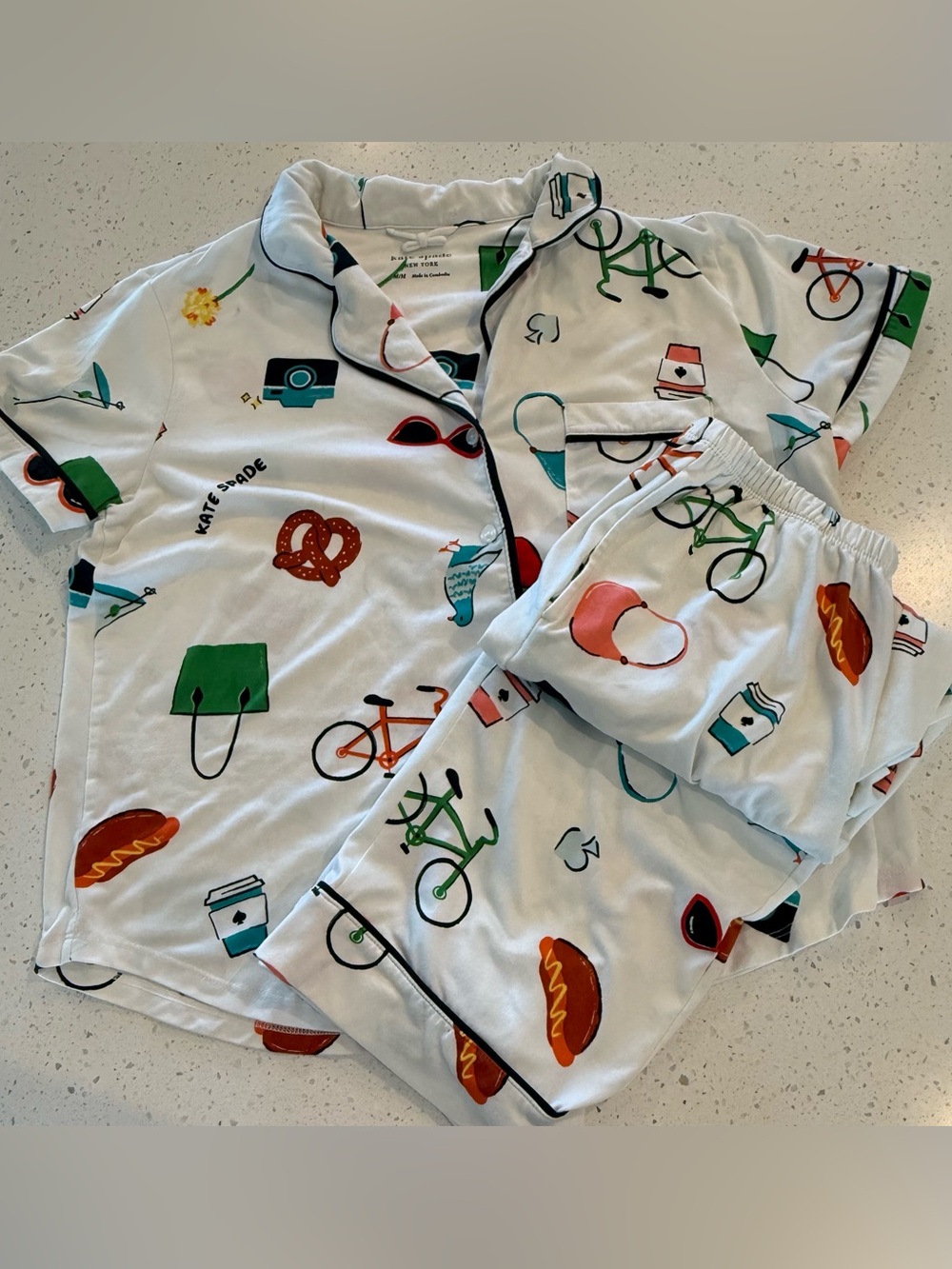 Kate Spade New York Icons Pajama Pant Set Medium Capri Shirt Top Nightwear Sleep